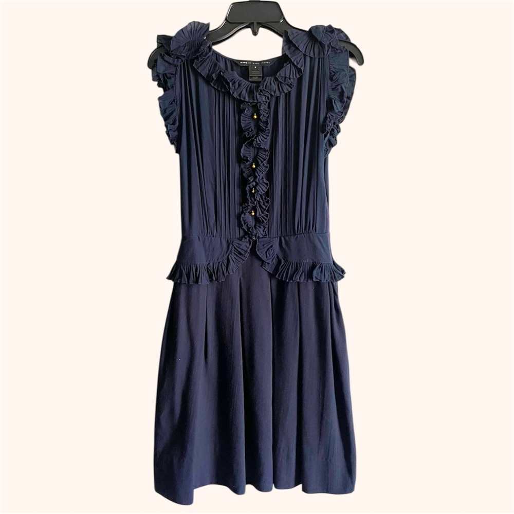 Marc By Marc Jacobs Navy Sleeveless Ruffle Mini Dress Victorian Size 2